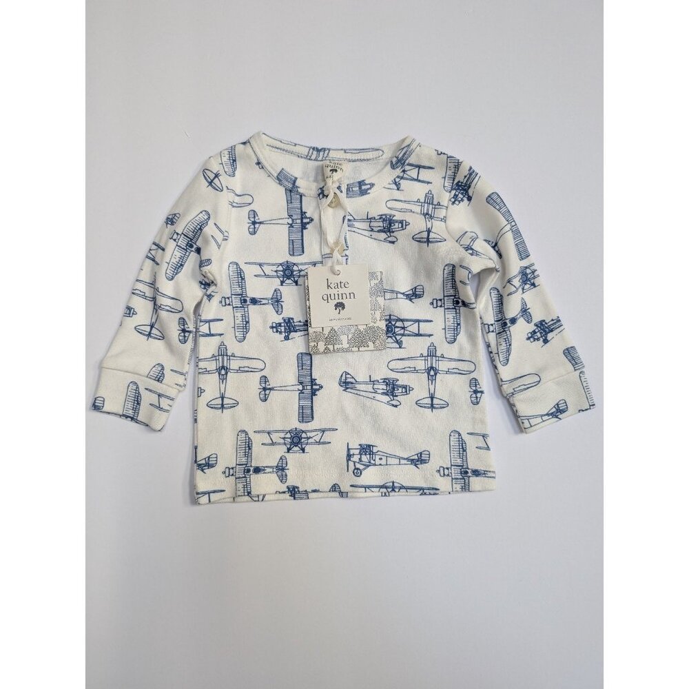 Kate Quinn Organic Cotton Blue & While Long Sleeve Tee Vintage Airplanes 6-12